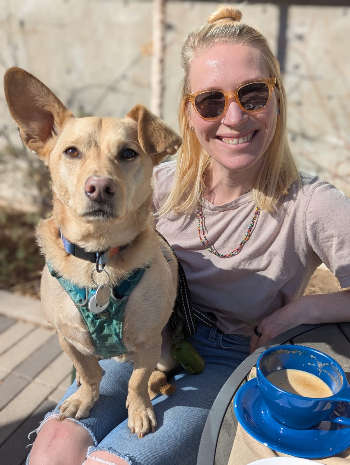 Renly and his owner enjoying coffee.